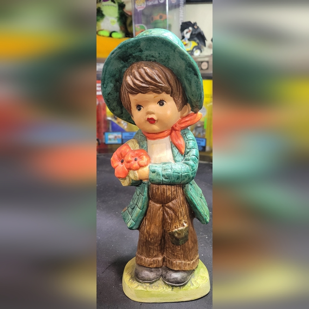 Vtg 1950s Ceramic Young Boy W/hat & Flower Bank Wales Japan Colorful Rare 10.5”
